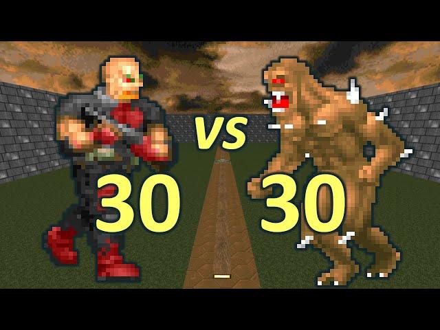 30 Sergeants vs 30 Imps - Monster Infighting - Doom Retro Battles