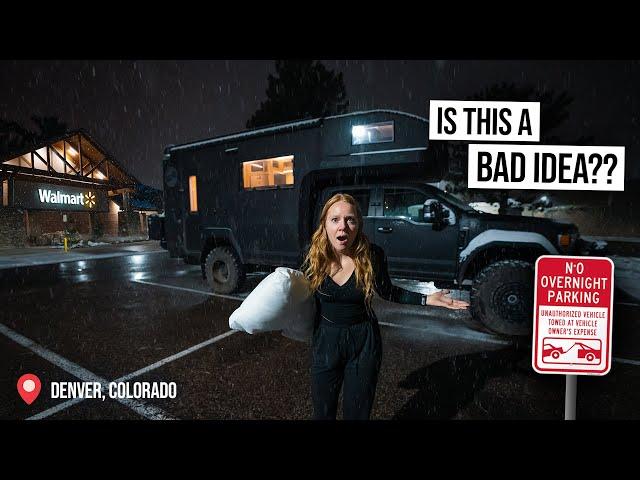 Overnight RV Camping at Walmart… IN AN $850,000 EARTHROAMER!? + Crazy Winter SNOW STORM!