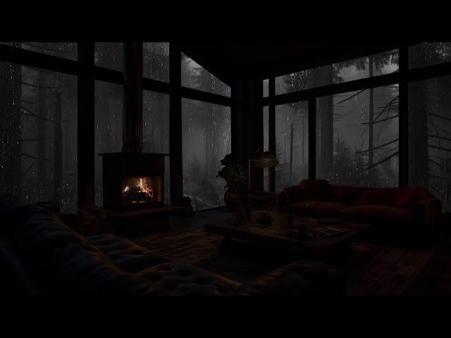 The Rain In The Forest Makes It Cold To Sleep In A Cozy Attic Bedroom With Fireplace