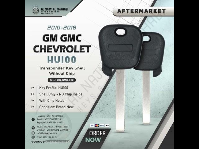 2010-2019 GM GMC Chevrolet HU100 Transponder Key Shell Without Chip. #gskey #uae #key #sale