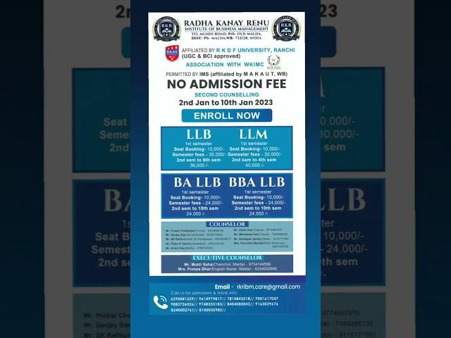 2nd Counceling  started for LLM ,LLB ,BA LLB & BBA LLB. in Malda, WB.