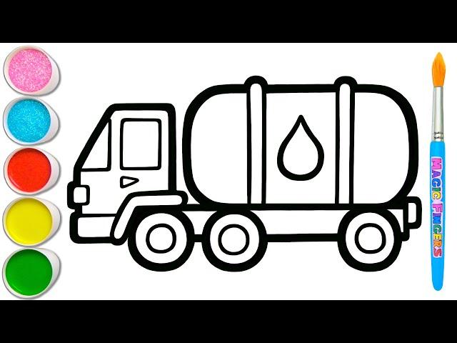 Drawing, Painting, Coloring Water Tanker for Kids & Toddlers | How to Draw, Paint Basics #233