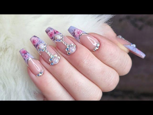 How to do Gel Nails like a pro.  Easy Nail Art for beginners  French with transfer foil flowers.