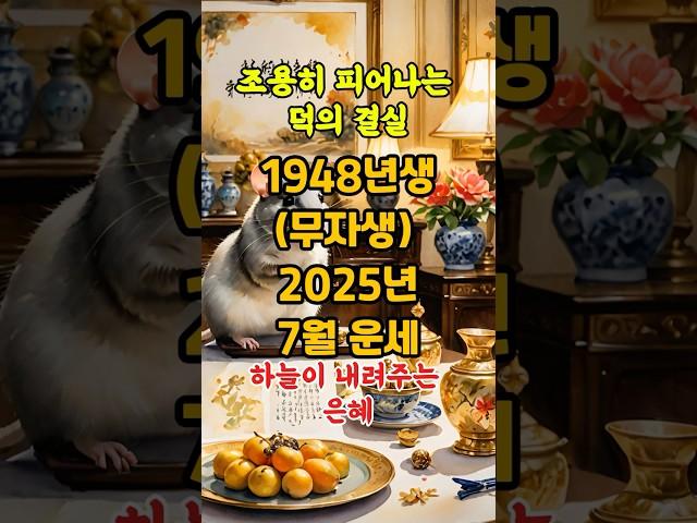 1948년 무자생 쥐띠 25년 7월 운세, 재물운, 건강운, 행운의 숫자등을 확인해 보세요~ #사주  #운세  #좋은글  #부자의삶  #복  #띠별운세 #대박운 #사주 #풍수