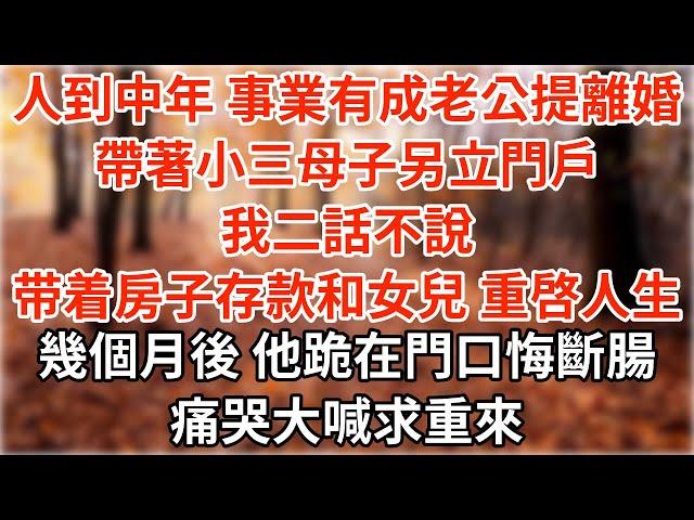 人到中年 事業有成的老公提出離婚 帶著小三母子另立門戶，我二話不說 提交離婚申請 要走了房子存款和女兒，重啓人生 房子拆遷 自媒體接單接到手軟，幾個月後 他跪在門口悔斷腸 痛哭大喊求重來