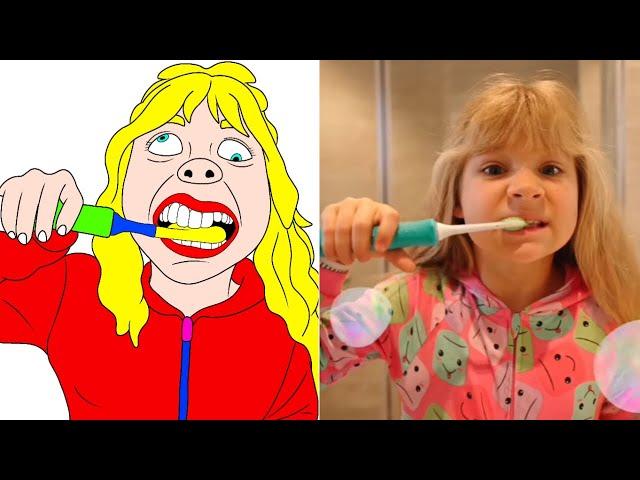 Diana and Roma teach school bus rules - funny drawing meme nastya artist meme