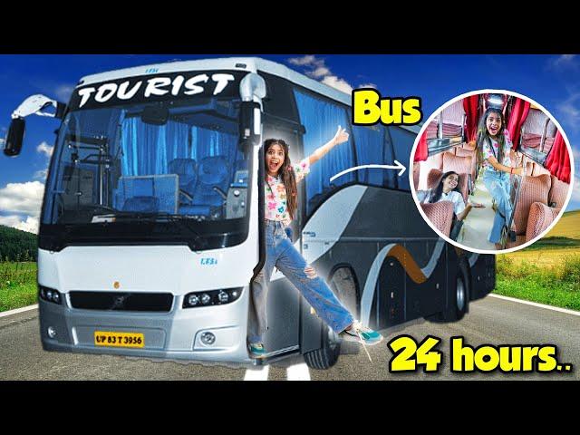 Living in a BUS for 24 hours! *बस के अंदर घर*