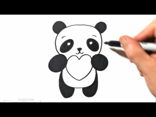 How to Draw a Cute Panda Holding a Heart | Step by Step Drawing