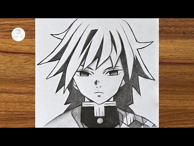 How to Draw Giyu Tomioka from Demon Slayer || How to draw anime boy || Anime drawing for beginners