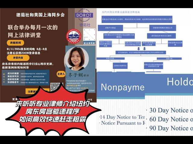 社区公益讲座来听听专业律师介绍纽约 房东房客驱逐程序 如何高效快速赶走租霸