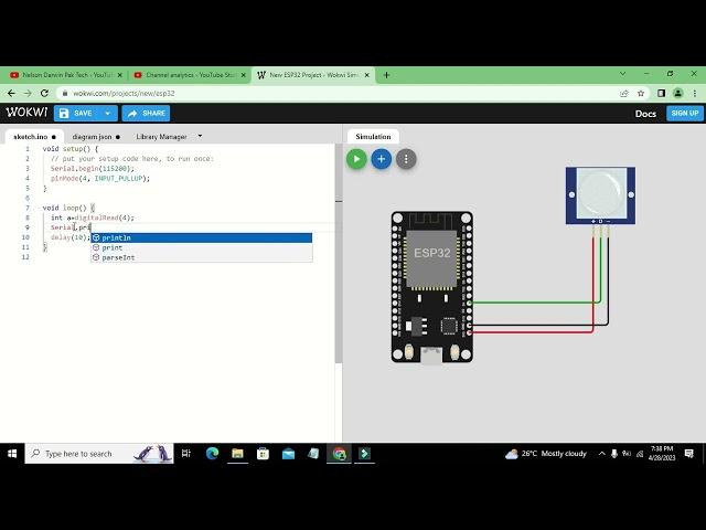 simulation of esp32 with PIR sensor | esp32 based Motion detector circuit simulation on wokwi