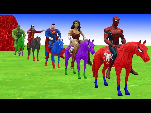Red Horse Spiderman Crossing On Shark Bridge Spiders With Rainbow Horse Rescue Baby Animals Game