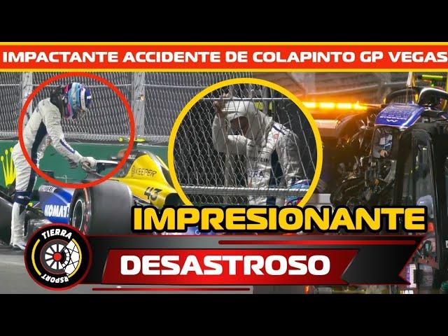 ¡DESASTROSO! IMPACTANTE ACCIDENTE DE FRANCO COLAPINTO EN GP DE LAS VEGAS DESTROZA AUTO DE WILLIAMS