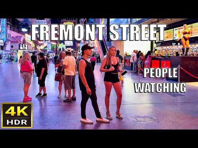 Fremont Street Las Vegas Hot Summer Night People Watching