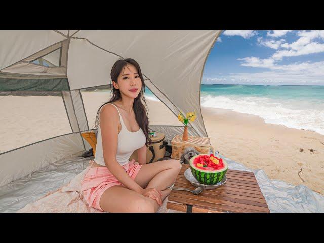 CAMPING ON A BEACH SURROUNDED BY CRASHING WAVESㅣOCEAN ASMR