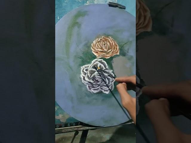 Easy Acrylic Rose Painting On Round Canvas / #art #acrylic #rose #rosepainting