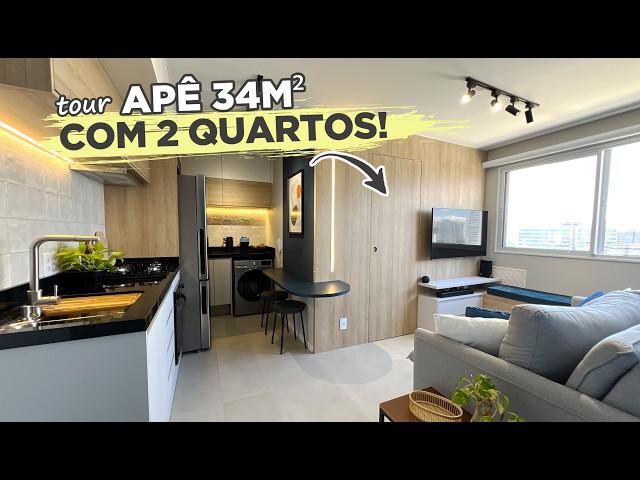 Ela fez um APÊ de 34M² com 2 QUARTOS, muito MODERNO e com COZINHA COMPLETA | Gaby Garciia