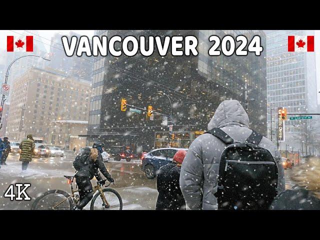  【4K】️️️ EXTREME SNOWSTORM in Downtown Vancouver BC, Canada.  January 11 2024.