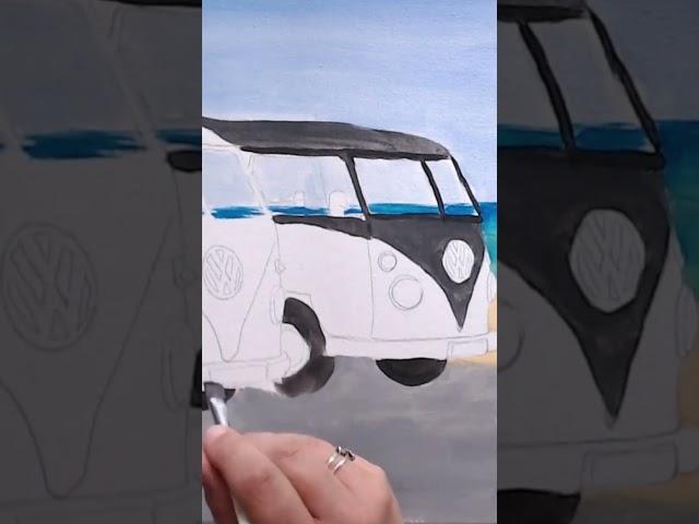 Learn How To Paint  'VW vans' In Acrylics With This Easy Painting Tutorial! #shorts