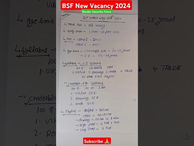 BSF Water Wing New Vacancy 2024 | BSF Constable New Recruitment 2024 #bsf #shorts #viral #trending