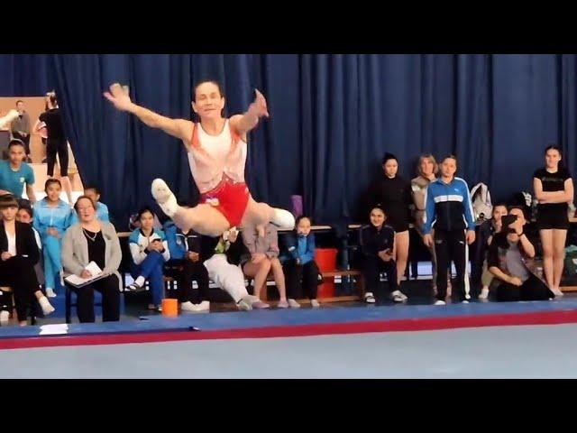 48 year-old gymnast Oksana Chusovitina competes on floor - Road to qualify for her 9th Olympic Games