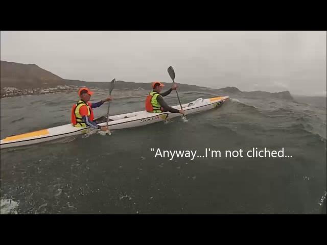 Jose Luis paddling downwind with Dawid Mocke