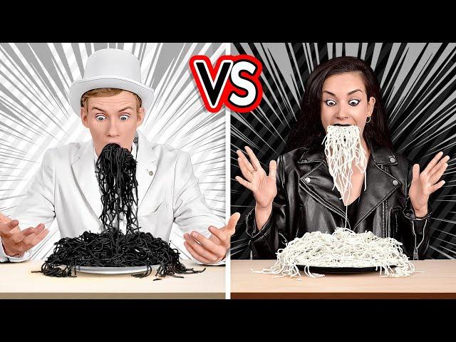 BLACK VS WHITE COLOR CHALLENGE! Eating Buying Everything In 1 Color For 24 Hours By 123 GO!CHALLENGE