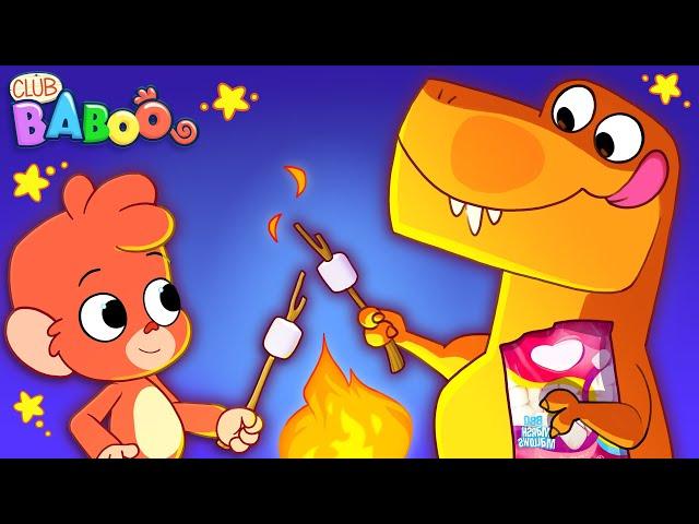 Club Baboo | 1½ HOUR VIDEO | Dinosaurs at the Marshmellow Campfire | Learn Dino Names for Kids