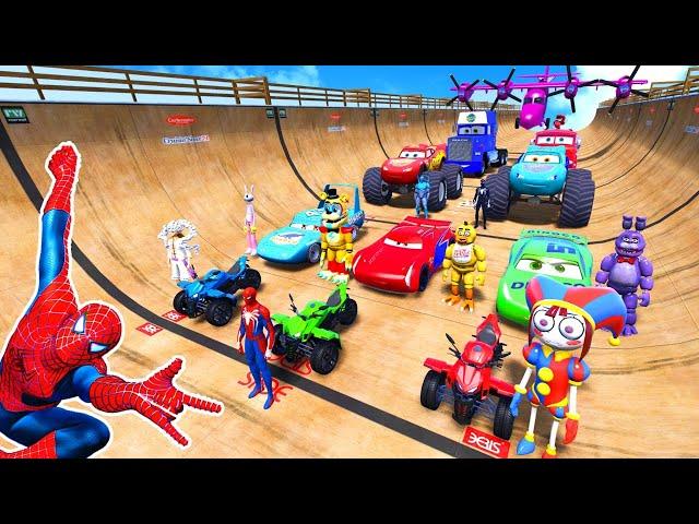 GTA V SPIDER-MAN 2, FNAF, The Amazing Digital Circus, Hulk Join in the Epic New Stunt Race Mega Ramp