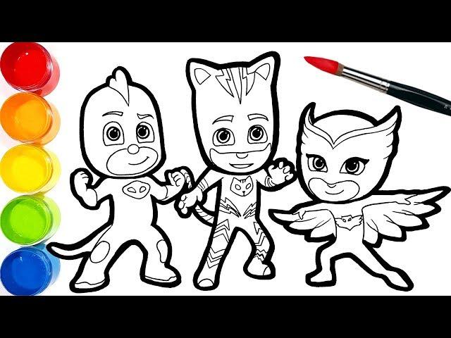 PJ MASKS Drawing Coloring Pages for Kids . Draw and Paint Catboy Owlette Gekko | Tim Tim TV