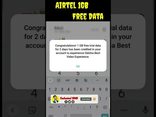 AIRTEL FREE DATA || FREE 1GB DATA CODE ||  TODAY AIRTEL OFFER #shorts #viral #airtel