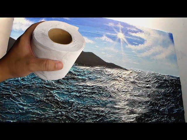 Textured Seascape Painting with Toilet Paper