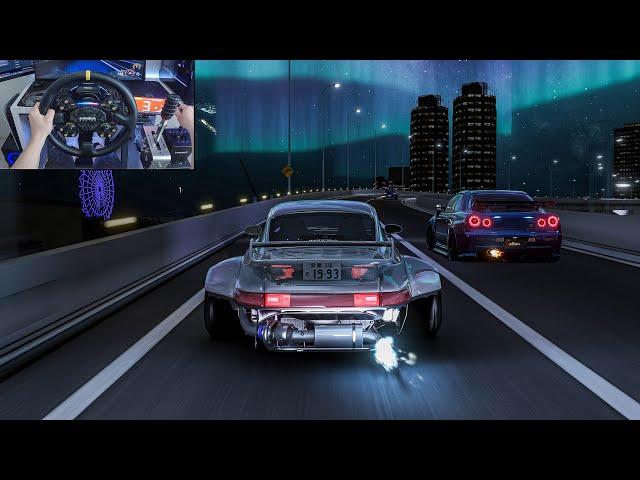 Night Runners Convoy Porsche 911 RWB & Nissan GT-R R34 & S15 - Assetto Corsa | Moza R16 + Pimax