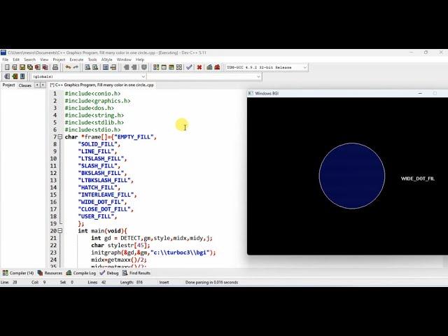 C++ Graphics Program, Fill many color in one circle.