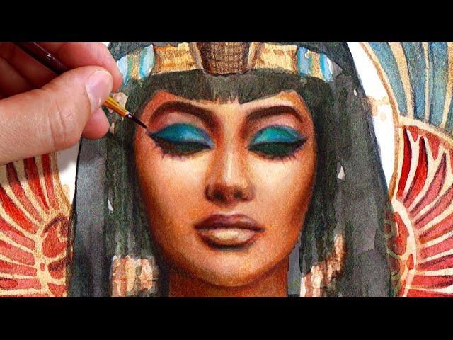 Turning an ANCIENT EGYPTIAN GODDESS into Modern Art! // Watercolor & Color Pencils Tutorial