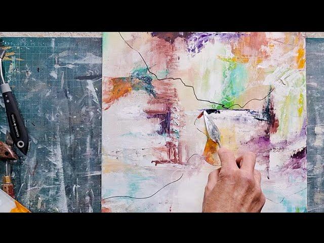 Beautiful Abstract Acrylics Tutorial - Fall Colours, Palette Knives and Pens! #abstract #acrylics