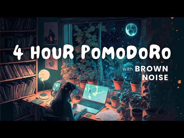 4 Hour Pomodoro | 50 Minute Intervals | with BROWN NOISE for ADHD Focus 