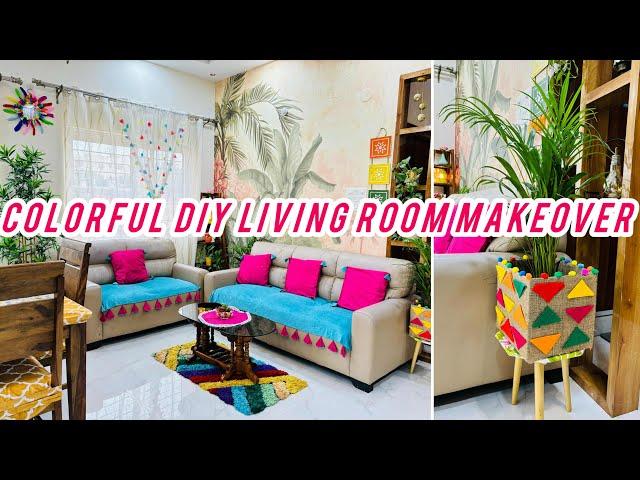 DIY Living Room Makeover bright and colorful