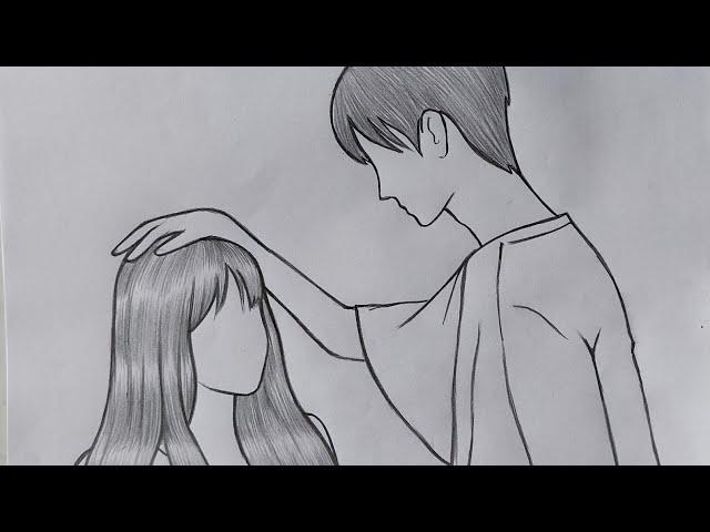 Couple drawing easy 一步一步简单地用铅笔画出一对恩爱夫妻  Pencil sketch of a loving couple, easy step by step drawing