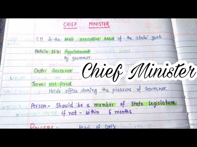 Chief Minister || lec.49 || Handwritten notes || Indian Polity ||