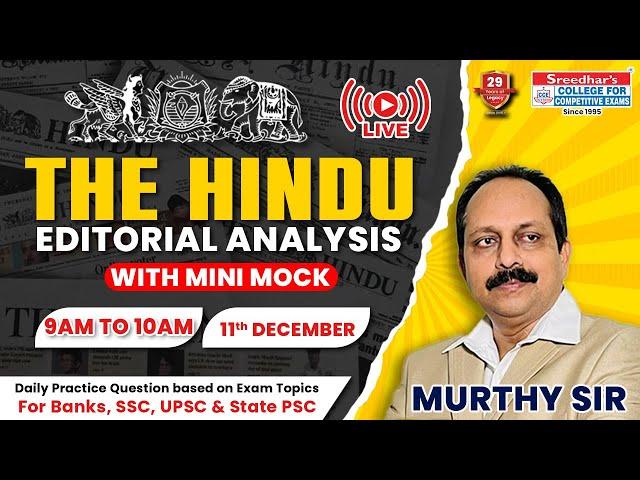 The Hindu Editorial Analysis | 11th Dec 2024 | English vocab, Grammar, Reading Skills | Murthy Sir