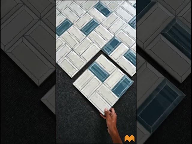 Mesmerizing White & Blue 3D Geometrical Subway Tiles | Mytyles