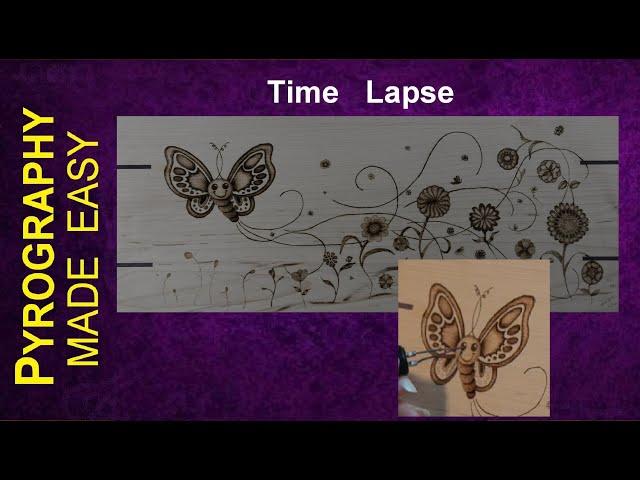Pyrography Art - Whimsical Butterfly wood burning time lapse