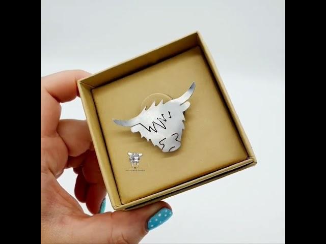 Highland Cow Brooch made from recycled cutlery. 