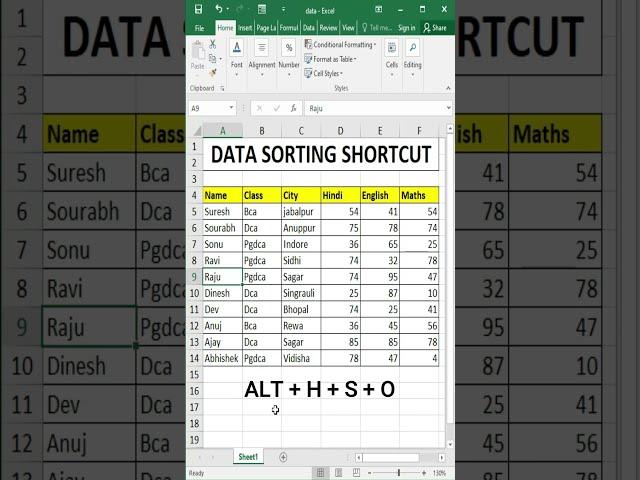 DATA SORTING SHORTCUT | EXCEL SORTING SHORTCUT | DIGITAL BHANDAR