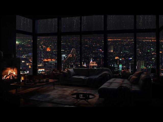 Dark Room Comfort: City Rain and Fireplace Sounds for Deep Relaxation ️