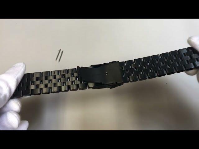 Premium Black PVD Stainless Steel Metal Watch Band Strap Bracelet Double Locking Buckle 5052
