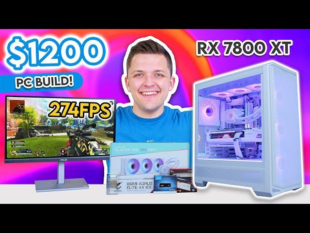 $1200 Gaming PC Build 2024!  [All-White RX 7800 XT Build w/ 1440p Benchmarks]