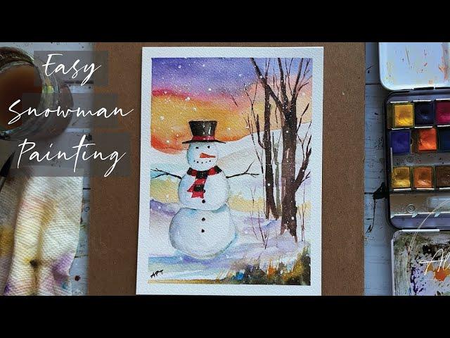 Winter Snowman Landscape - Easy Christmas Painting