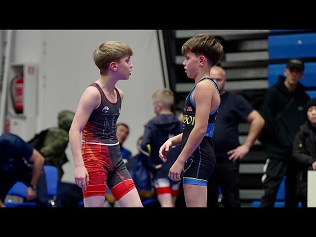 U13 Jasin Amerkhanov (DEN) vs Gleb Galat (EST) 38kg. Greco-roman boys youth wrestling.